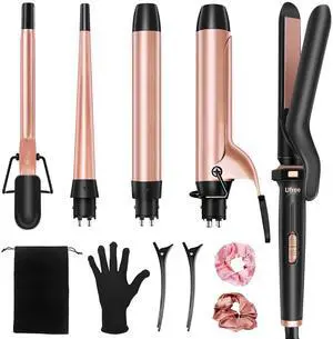 _Mega Brand 5 in 1 Curling Iron with Interchangeable Ceramic Barrels (0.35"-1.25"), Curling Wand Set with Flat Iron Hair Straightener, Instant Heat Up, Dual Voltage Hair Curler, Gifts for Women