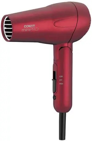 _Mega Brand miniPRO Tourmaline Ceramic Travel Hair Dryer with Folding Handle, Red