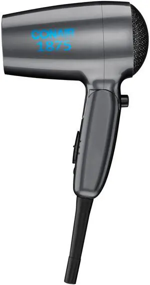 _Mega Brand Travel Hair Dryer with Dual Voltage, 1875W Compact Blow Dryer with Folding Handle, Gray
