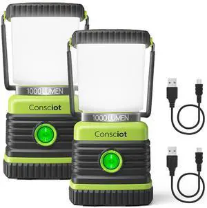 _Mega Brand LED Camping Lantern , Camping Lights, 1000LM, 4 Light Modes, 4400mAh Power Bank, IPX4 Waterproof, Dimmable Tent Lights for Emergency, Power Outages, USB C Cable Included, 2 Pack