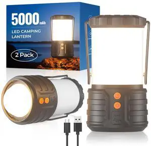 _Mega Brand 2 Pack  Lantern,Led Camping Lanterns,5000mAh Rechargeable Battery Emergency Lights for Power Outages,3 Colors,IPX4 Waterproof Portable Flashlight Tent Light for Home or Hurricane Hiking