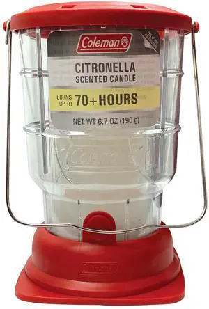 _Mega Brand 70+ Hour Citronella Candle Outdoor Lantern, Classic Design with Easy Carry and Hang Handle, Extended Burn Time for Camping, Picnics, and Patio Ambiance, 6.7 oz, Red