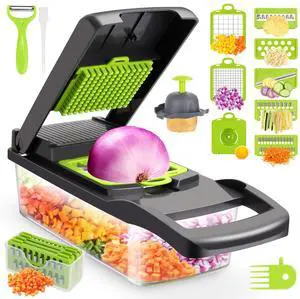_Mega Brand  Chopper  Multifunctional 13-in-1 Food Choppers Onion Chopper Vegetable Slicer Cutter Dicer Veggie chopper with 8 Blades,Colander Basket,Container for Salad Potato Carrot Garlic