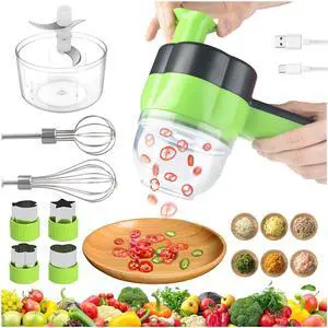 _Mega Brand  Slicer Set Vegetable Cutter 4 in 1 Portable, Rechargeable, Wireless Food Processor & Chopper Machine Mixer Food Slice for Home Kitchen Garlic Pepper Chili Onion Celery Ginger Meat