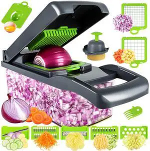 _Mega Brand Vegetable Chopper, Pro Onion Chopper, Multifunctional 13 in 1 Food Chopper, Kitchen Vegetable Slicer Dicer Cutter,Veggie Chopper With 8 Blades,Carrot and Garlic Chopper With Container
