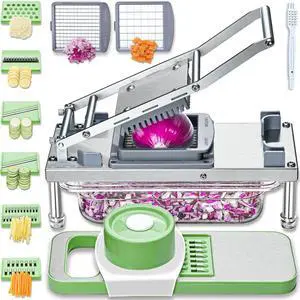 _Mega Brand  Vegetable Chopper with 8 Blades - Mandoline Slicer-Pro Food Chopper with Container - Veggie Salad Onion Chopper - Potato Dicer French Fry Cutter - Cheese Grater - Stainless Steel material