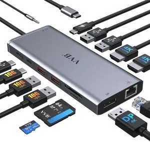 USB C Laptop Docking Station Dual Monitor HDMI for Dell/Lenovo/HP Laptop 14 in 1 USB C Hub Multiport Adapter Dongle Dock USB C to 2 HDMI 4K+DisplayPort+Ethernet+4USB+2USB C+100W PD Charger+SD/TF+Audio