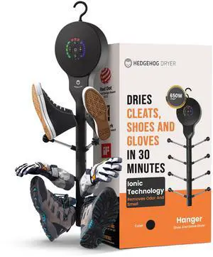 _Mega BrandHanger Shoe Dryer and Deodorizer for Sneakers, Gloves & Mittens  Rapid 4 Pair Shoes Dryer with Ionic i3 Turbo Technology, Turbocharged Drying, Silent & Tornado Mode, Adjustable Heat, Black