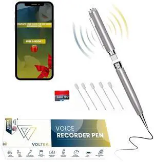 _Mega Brand Digital Voice Recorder Pen-64GB-Mini Audio Recording Device for Meetings - Portable Dictaphone Microphone - Clear Voice Capture - Compact Digital Recorder 5X Inks, Leather Case and Guide