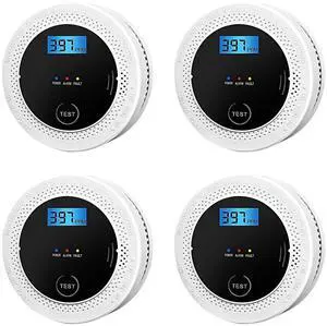 4 Pack 2 in 1 CO & Smoke Detectors, Digital Display, Smoke Detector Carbon Monoxide Detector Combo,Alarm for Home or Office,Powered by Battery
