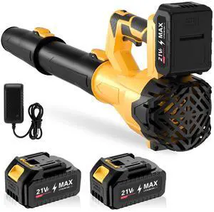 Cordless Leaf Blower 750CFM 200MPH  Electric Rechargeable Handheld Blower with 2×4.0Ah Batteries & Charger, Lightweight Design, 6-Speed Levels, 2 Extended Tubes for Yard, Lawn & Garden (Yellow)