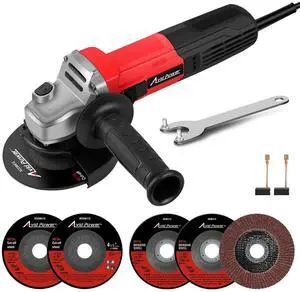 Angle Grinder, 7.5-Amp 4-1/2 inch Electric Grinder Power Tools with Grinding and Cutting Wheels, Flap Disc and Auxiliary Handle for Cutting, Grinding, Polishing and Rust Removal - Red Angle Grinder, 7.5-Amp 4-1/2 inch Electric Grinder Power Tools with Grinding and Cutting Wheels, Flap Disc and Auxiliary Handle for Cutting, Grinding, Polishing and Rust Removal - Red