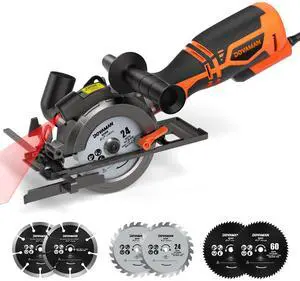 _Mega Brand Circular Saw, 5.8A 4-1/2" Circular Saw w/Laser, Metal Auxiliary Handle, 6 Blades (4½", 4¾"), Cutting Depth 1-11/16" (90°), 1-3/8" (45°), Ideal for Wood, Soft Metal, Plastic, Tile - MCS01A _Mega Brand Circular Saw, 5.8A 4-1/2" Circular Saw w/Laser, Metal Auxiliary Handle, 6 Blades (4½", 4¾"), Cutting Depth 1-11/16" (90°), 1-3/8" (45°), Ideal for Wood, Soft Metal, Plastic, Tile - MCS01A