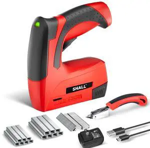 _Mega Brand Electric Staple Gun, 3 in 1 Cordless Upholstery Stapler Nail Gun for Wood, 4V Rechargeable Brad Nailer Kit w/ 2500 Staples Nails, Staple Remover & Fast Charger for Crafts, DIY, Decoration