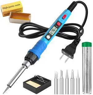 _Mega Brand Soldering Iron Kit, 80W 110V LCD Digital Solder Iron Pen with Ceramic Heater, Portable Welding Tools with 5pcs Tips, Stand, Solders Wire, Sponge, Paste, for Metal,Electric Repairs, DIY