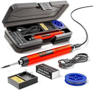 _Mega Brand Cordless USB Rechargeable Portable Soldering Iron, Digital adjustable display screen, Heating Core, Soldering Iron Cord, Rosin, Soldering Iron Stand, Storage Case