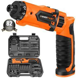_Mega Brand Cordless Screwdriver, 8V Max 10Nm Electric Screwdriver Rechargeable Set with 82 Accessory Kit and Charger in Carrying Case, 21+1 Cluth, Dual Position Handle, LED Light, ET-CS-8