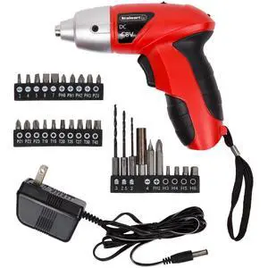 _Mega Brand 25-Piece Electric Screwdriver Set - Cordless Drill with LED Work Light, Automatic Spindle Lock, and Screw Driver Bits by  (Red)