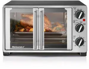 _Mega Brand  ETO2530M Double French Door Countertop Toaster Oven, Bake, Broil, Toast, Keep Warm, Fits 12" pizza, 25L capacity, Stainless Steel & Black