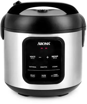 _Mega Brand  Digital Rice Cooker, 4-Cup (Uncooked) / 8-Cup (Cooked), Steamer, Multicooker, Slow Cooker, Oatmeal Cooker, Auto Keep Warm, 2 Qt, Stainless Steel Exterior