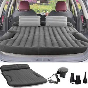_Mega Brand SUV Air Mattress Thickened and Double-Sided Flocking Travel Camping Bed with 2 Pillows & Electric Pump Dedicated Mobile Cushion Inflatable Bed for SUV Trunk and Rear Seat (Dark Gray)