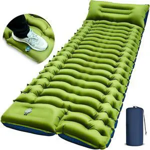 _Mega Brand Camping Sleeping Pad, Ultralight Camping Mat with Pillow, Built-in Foot Pump Inflatable Sleeping Pads Compact for Camping Backpacking Hiking Traveling Tent,Single,Green.