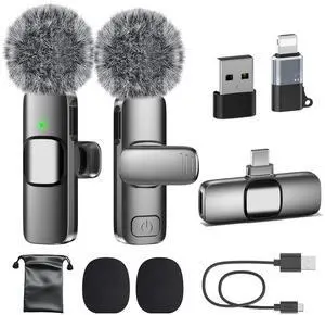 _Mega Brand  USB C Mini Microphone for iPhone 16/15/14/Android, Wireless Lavalier Microphone with Noise Reduction, Lapel Lav Mic for Vlog YouTube TikTok Recording, 12H, 65ft