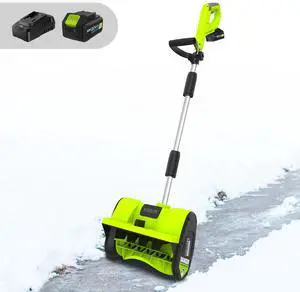 _Mega Brand 21V Cordless Snow Shovel, 12-Inch Battery Powered Snow Blower with Directional Plate, 20-Feet Snow Throwing Distance, 4.0Ah Battery & Quick Charger Included