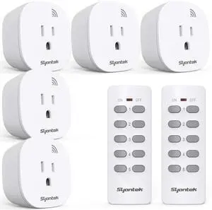 Syantek Remote Control Outlet Wireless Light Switch for Household Appliances, Expandable Remote Light Switch Kit, Up to 100 ft Range, FCC Certified, ETL Listed, White (5 Outlets + 2 Remotes)