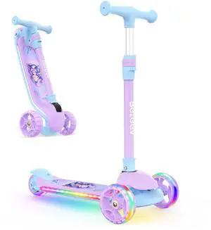 _Mega Brand Scooter with LED Light-Up Wheels & Deck, 3 Wheel Folding Scooter for Toddlers Girls Boys Age 3-12, Adjustable Handlebar, Lean to Steer, Extra Wide Wheel, Kick Scooter for Children (Purple)
