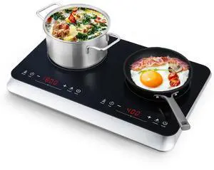 _Mega Brand Double Induction Cooktop Burner with Fast Warm-Up Mode, 1800w 2 Burner with 10 Temperature 9 Power Settings, Portable Dual Induction Cooker Cooktop with Child Safety Lock & Time