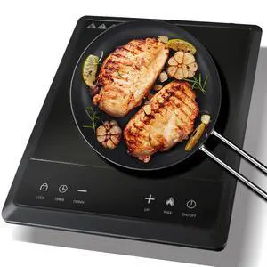 _Mega Brand 1700W Portable Induction Cooktop,Electric Induction Cooker and Burner,Countertop Hot Plate with 10-Level Adjustment,3-Hour Timer,Smart Touch Cooktop,and Safety Lock Feature,Black