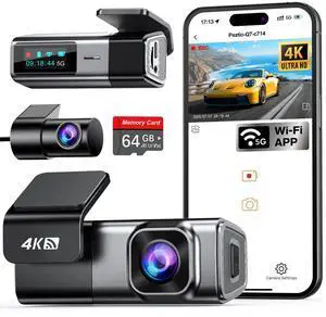 4K Dash Cam Front and Rear with 64GB Card, Built-in 5G WiFi, Dash Camera for Cars 4K Front and 1080P Rear, Dashcams for Cars Loop Recording, Gravity Sensor, 24-Hours Parking Mode 4K Dash Cam Front and Rear with 64GB Card, Built-in 5G WiFi, Dash Camera for Cars 4K Front and 1080P Rear, Dashcams for Cars Loop Recording, Gravity Sensor, 24-Hours Parking Mode