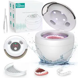 _Mega Brand 45kHz Ultrasonic Retainer Cleaner Machine, 200ML Denture Cleaner, 4 Modes with Digital Timer Mouth Guard Cleaner for Aligner, Night guard, Braces, Toothbrush, Jewelry and More (White)