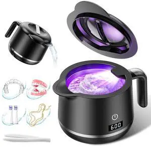 _Mega Brand Ultrasonic Retainer Cleaner Machine - 45kHz Ultrasonic Cleaner - 200ML Mouth Guard & Denture Cleaner Pod & Jewelry - 5 Modes with Digital Timer - Upgrade Water Bottle Design