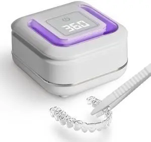 _Mega Brand Ultrasonic Retainer Cleaner Machine with 2 Digital Timer, U-V Dental Cleaning Pod with Viewing Port,180ml Portable Denture Cleaner for Mouth Guards, Night Guards, Aligners, Brace, Jewelry