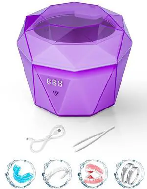 _Mega Brand Ultrasonic Denture Retainer Cleaner Machine with U-V-C Light, Rechargeable Battery, 43±5KHz Sonic, Digital Timer, Night Guard Aligners Cleaning Pod for Invisalign Mouthguard Braces Jewelry