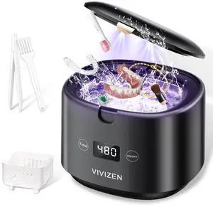 _Mega Brand Ultrasonic Retainer Cleaner Machine Sonic Dental Cleaning Machine for Dentures, Aligners, Braces, Mouth Guards, Jewelry, Portable 30W/45kHz (Black)