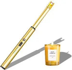 _Mega Brand Electric Candle Lighter Windproof USB Rechargeable Flameless Long Neck Lighter for Candles Gas Stove Fireplace BBQ Kitchen Grills (Gold)
