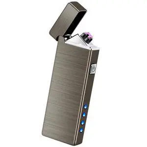 _Mega Brand Electric USB Rechargeable Lighter Windproof Flamesless Plasma Dual Arc Lighter Small Metal Pocket Lighters for Candle, Camping Stocking Stuffers Gifts for Men (Nickel Brushed)