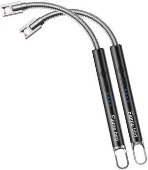 Flame bird 2 Pack Electric Candle Lighter Flameless Arc Windproof Flexible Long Neck USB Rechargeable Lighter Matches for BBQ Grill Fireworks Camping.(Black)