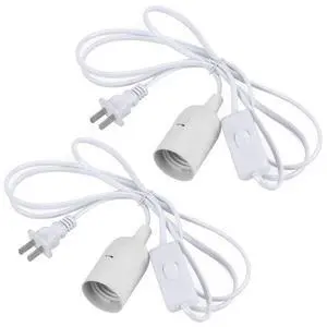 _Mega Brand 2 Pcs E26/E27 LED Light Socket with 5.9FT Extension Cord, On/Off Switch, US AC Power Plugs for Pendant Lighting Bulb Lamp - Kitchen, Bedroom (White).