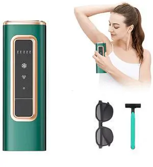 _Mega Brand Painless Laser Hair Removal Device, Nearly Painless, Long-Lasting Results for Body & Face, Green, Safe for All Skin Types.