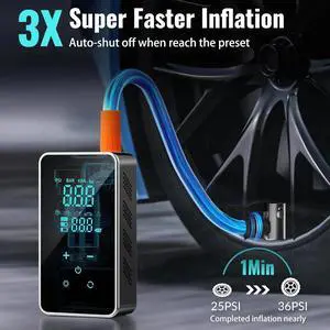 18000mAh Portable Air Compressor, 150 PSI Tire Inflator with Touch Screen/Gauge/Light for Car, Motorcycle, Bike, Ball.