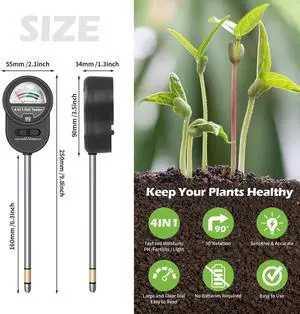 _Mega Brand 4-in-1 Soil Moisture, pH, Light & Nutrient Tester - No Battery Required, Perfect for Garden, Lawn, Farm & Indoor/Outdoor Use.