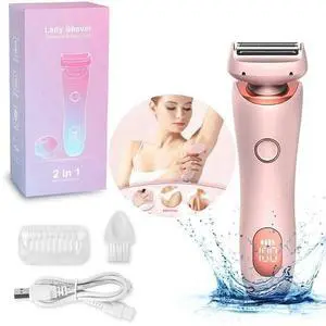 _Mega Brand 2-in-1 Rechargeable Women's Electric Shaver - Wet/Dry with LED Display for Legs, Bikini, Underarms & Face.