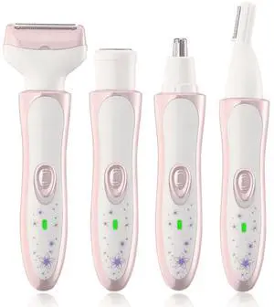 _Mega Brand 4-in-1 Electric Razor for Women  Rechargeable Bikini Trimmer, Face Shaver & Eyebrow Groomer, Wet/Dry IPX5, USB-C Fast-Charge, Rose-Gold Travel Kit.