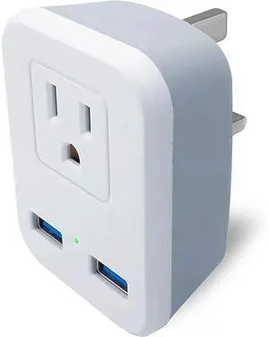 _Mega Brand Type G UK Travel Adapter  US to UK/HK/Dubai USB Wall Charger, Dual USB + AC, 13 A Fuse, Compact.