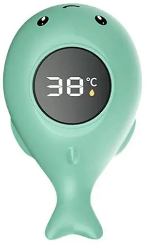 _Mega Brand Green Waterproof Instant-Read Baby Bath Thermometer  Digital Floating Temp Gauge with LED, 3-Color Safety Alarm, Auto-Shutoff  Safe Infant Tub & Pool Water Monitor