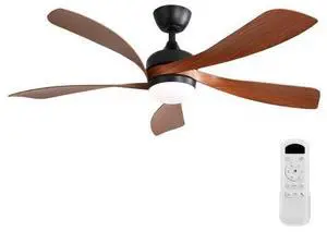 _Mega Brand 52" Indoor Ceiling Fan with 3 Color Dimmable LED Light, 5 ABS Blades, Reversible DC Motor, Remote Control, Black